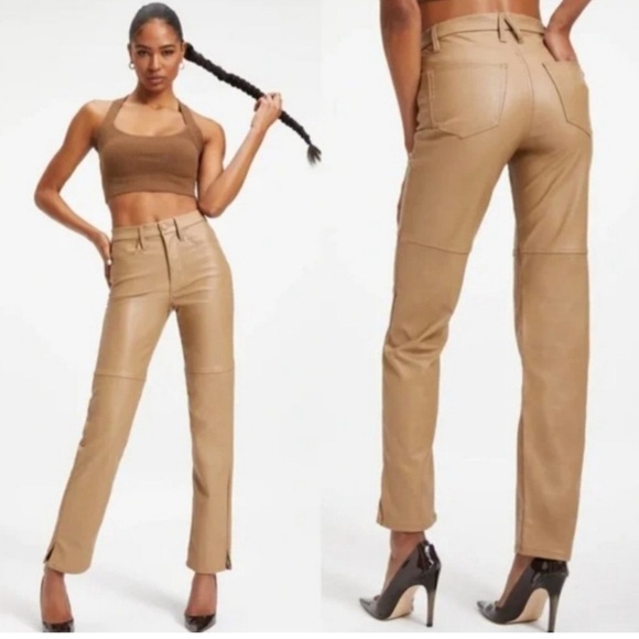 GOOD AMERICAN Better Than Leather Good Boy Pants in Camel Sz 28 - Picture 1 of 8